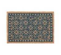 Relaxdays Green Coir Floral Pattern Welcome Mat