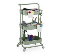 Relaxdays Storage Trolley, 3 Shelves, Cart for Kitchen, Bathroom & Office, Rolling Shelf, HWD: 86 x 42.5 x 36 cm, Green, Steel
