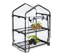 Relaxdays Greenhouse Balcony, PVC Film, Steel, HxWxD: 94 x 69 x 49 cm, Propagator 2 Levels, Black/Transparent