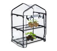 Relaxdays Greenhouse Balcony, PVC Film, Steel, HxWxD: 94 x 69 x 49 cm, Propagator 2 Levels, Black/Transparent