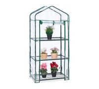 Relaxdays Small Greenhouse for Balcony, 3 Shelves, Metal & Plastic, Plant Cultivation, 128x60x40 cm, Green/Transparent, Iron