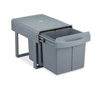 Relaxdays Built-in Waste Bin 3-Compartment, 15 and 8 L, Pull-out Disposal Unit, Recycling, HWD: 34.5 x 34 x 53 cm, Grey