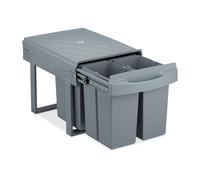 Relaxdays Built-in Waste Bin 4-Compartment, 8 l each, Pull-out Disposal Unit, Recycling, HxWxD: 35 x 33.5 x 51 cm, Grey