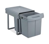 Relaxdays 10031545 Einbaumülleimer Built-in Waste Bin 2 Compartment 20 Volume Each, Pull-Out Disposal Unit, Recycling, HWD: 41 x 34 x 52 cm, Grey, Plastic
