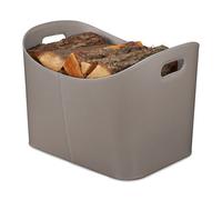 Relaxdays Faux Leather Basket, Sturdy Firewood Container with Handles, for Laundry, Toys, etc, 36 x 53.5 x 41 cm, Grey