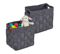 Relaxdays Set of 2 Storage Basket, Foldable Shelf Box, Bathroom, Toys, 30x30x24 cm, Felt Containers with Handles, Grey, 30 x 30 x 24 cm