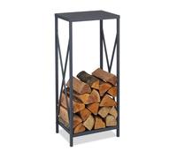 Relaxdays Firewood Storage Stand, Logs Rack for Indoors, Powder-Coated Metal, Wood Shelf, HWD: 80 x 34 x 25 cm, Grey, Steel