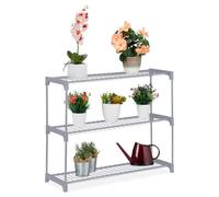 Relaxdays Plant Rack, 3, Stand for Flowers & Pots, Metal & Plastic, HWD: 72x91x28 cm, Shelving for Herbs, Grey, Steel