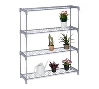 Relaxdays Plant Rack, 4 Shelves, Stand for Flowers & Pots, Metal & Plastic, HWD: 106x91x28 cm, Shelving for Herbs, Grey