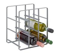 Relaxdays Metal Wine Rack, 9 Bottles, Powder-Coated Iron, 30 x 27.5 x 20 cm, Free Standing Holder, Kitchen & Bar, Grey