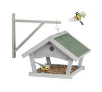 Relaxdays Wooden Birdhouse, Hanging Feeding Table, HxWxD: 35x42.5x40.5 cm, Feeder For Wild Birds, Grey, Wood