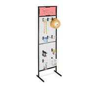 Relaxdays Gridwall Mesh Panel Display, Product Stand, 10 Hooks for Perforated Wall, Iron, HXD : 215x65.5x44.5 cm, Black
