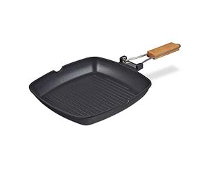 Relaxdays Grill Pan, Suitable for Induction Hobs, Aluminium Steak Meat Fryer, 29x29 cm, Non-Stick Coated, Square, Black
