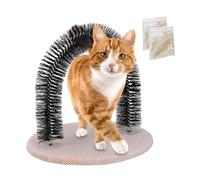 Relaxdays Grooming Bow for Cats, Round, with Catnip, HxWxD: 34 x 36 x 28.5 cm, Fur Care, Scratcher Bristles, Black/Beige, Iron