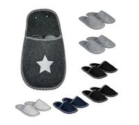 Relaxdays Guest Felt Slippers, 6 Pairs, Non-Slip, Star Storage Bag, Sizes 36-45, 50x28x6 cm, Unisex