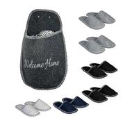 Relaxdays Guest Slippers, 6 Pairs, Felt Non-Slip Slippers, Welcome Bag, Sizes 36-45, Multicoloured, 50x28x6cm