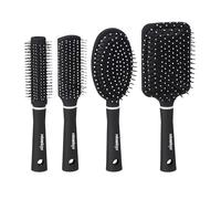 Relaxdays Hairbrushes Set of 4, Travel Bag, Round, Rectangular, Paddle, Detangle