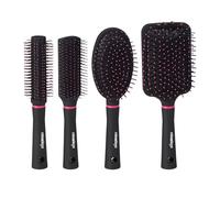Relaxdays Hairbrushes Set of 4, Travel Bag, Round, Rectangular, Paddle, Detangle