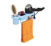 Relaxdays Hairdryer Holder without Drilling, Plastic, Cable Holder & Shelves, Wall, HxWxD 9x30x10,5 cm, Blue
