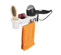 Relaxdays Hairdryer Holder without Drilling, Plastic, Cable Holder & Shelves, Wall, HxWxD 9x30x10,5 cm, White