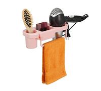 Relaxdays Hairdryer Without Drilling, Plastic, Cable Holder & Shelves, Wall, HxWxD 9x30x10,5 cm, Pink, 9x30x10.5 cm