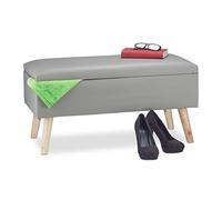 Relaxdays Hallway Storage Bench, 40L, Padded Faux Leather Trunk, Wooden Legs, HxWxD: 40 x 80 x 39.5 cm, Grey, Fibreboard