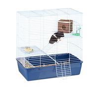 Relaxdays Hamster Cage Large, Habitat, 3 Tiered, With Ramps, Doors, Metal Small Animal Cage, 70 x 68 x 44 cm, Blue