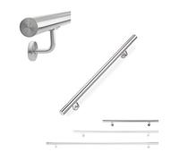 Relaxdays Handrail, Stair Rail, Indoor & Outdoor, Round, Ø 42 mm, Stainless Steel, with Bracket, 100 cm, Silver