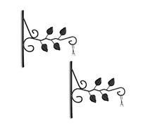 Relaxdays Hanging Basket Brackets, Set of 2, Leaves Design, Wall-Mounted, 30 x 29.5 x 2 cm, Plant Hanger, Iron, Black