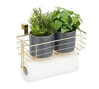 Relaxdays Hanging Basket, Lattice Storage with Roll Holder or Towel, Kitchen & Bathroom, Metal, HWD: 18x31x17 cm, Gold