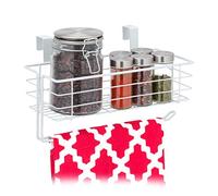 Relaxdays Hanging Basket, Lattice Storage with Roll Holder or Towel, Kitchen & Bathroom, Metal, HWD: 18x31x17 cm, White