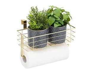 Relaxdays Hanging Basket, Lattice Storage with Roll Holder or Towel, Kitchen & Bathroom, Metal, HWD: 18x31x17 cm, Gold