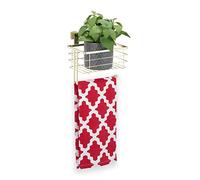 Relaxdays Hanging Basket Organiser with Roll Holder Kitchen Bathroom Cabinet Door Metal Basket HBT 17.5 x 18.5 x 16.5 cm Gold