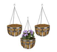 Relaxdays hanging baskets, set of 3, with coco liner, metal outdoor planter with hook, size 75 x 35 cm, in grey