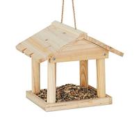 Relaxdays Hanging Birdhouse, Small Bird Feeder for Garden and Balcony, Untreated Wood, Natural, 22 x 26 x 22 cm