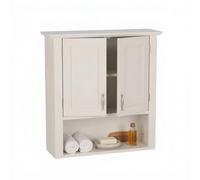 Relaxdays Hanging Cabinet with 3 Shelves, Double Doors, Wall Unit for Kitchen & Bathroom, 62 x 58 x 20 cm, White