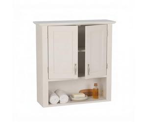 Relaxdays Hanging Cabinet with 3 Shelves, Double Doors, Wall Unit for Kitchen & Bathroom, 62 x 58 x 20 cm, White
