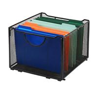 Relaxdays Hanging File Box, Hanging Files, H x W x D: 26 x 39 x 34 cm, with Handle, Steel, Stackable Office File Box, Black