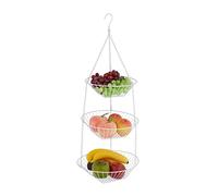 Relaxdays Hanging Fruit Holder, 3-Tiered, Removable Chains, Separate Bowls, Compact Storage, HxØ: 73x28 cm, Metal, White