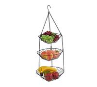 Relaxdays Hanging Fruit Holder, 3-tiered, Removable Chains, Separate Bowls, Compact Storage, HxØ: 73x28 cm, Metal, Black, Steel