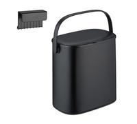 Relaxdays Hanging Kitchen Waste Bin, Vol. 5 L, Rubbish Container, Lid & Handle, Plastic, Dustbin, 23 x 25 x 16 cm, Black, Iron, 27 x 14 x 29 cm