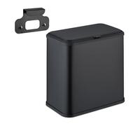 Relaxdays Hanging Kitchen Waste Bin, Vol. 5 L, Rubbish Container with Lid, Plastic, Dustbin, 25 x 25.5 x 15.5 cm, Black, Iron, 29 x 23 x 20 cm