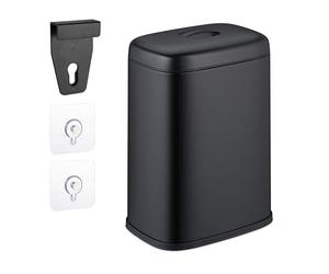 Relaxdays Hanging Kitchen Waste Bin, Vol. 5 L, Rubbish Container with Lid, Plastic, Dustbin, 29 x 21.5 x 16.5 cm, Black, Iron