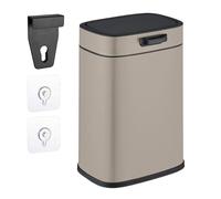 Relaxdays Hanging Kitchen Waste Bin, Vol. 5 L, Rubbish Container with Lid, Plastic, Dustbin, HWD: 29 x 21 x 18 cm, Beige, 30% 70% Iron