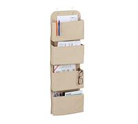 Relaxdays Organiser, 4 Compartments, Hanging Door Storage, Office, Bedroom, Bathroom, Hooks, Beige, Fleece, 104 x 31 x 10 cm