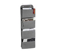 Relaxdays Hanging Organiser, 4 Compartments, Hanging Door Storage, Office, Bedroom, Bathroom, Hooks, Grey