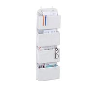 Relaxdays Hanging Organiser, 4 Compartments, Hanging Door Storage, Office, Bedroom, Bathroom, Hooks, White