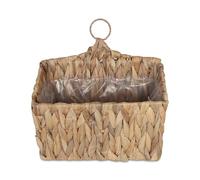 Relaxdays Hanging Basket Water Hyacinth, Herbs, Plants, HBT 29 x 28 x 15 cm, Plant Basket Braided, Foil, Ring, Natural