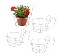 Relaxdays hanging planters, set of 4, HWD: 21 x 20 x 26 cm, rust-resistant, balcony & terrace, hanging pots, iron, white