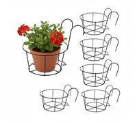 Relaxdays hanging planters, set of 6, HWD: 21 x 20 x 26 cm, rust-resistant, balcony & terrace, hanging pots, iron, black